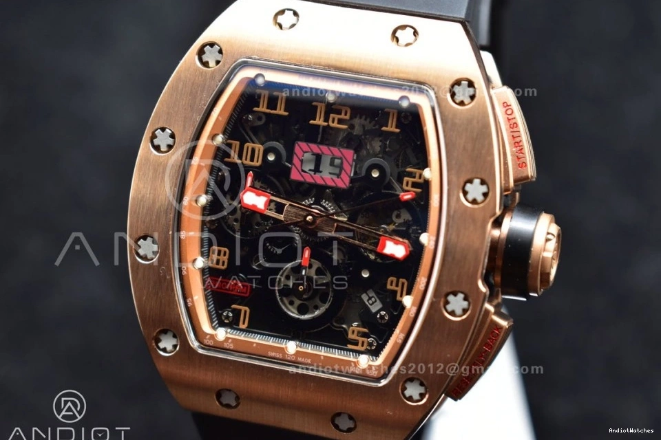 Strap Rubber Dial Best Chrono KVF RM011 1021 AllSeason Black A7750 RG on Black Edition Crystal V 1:1 1224